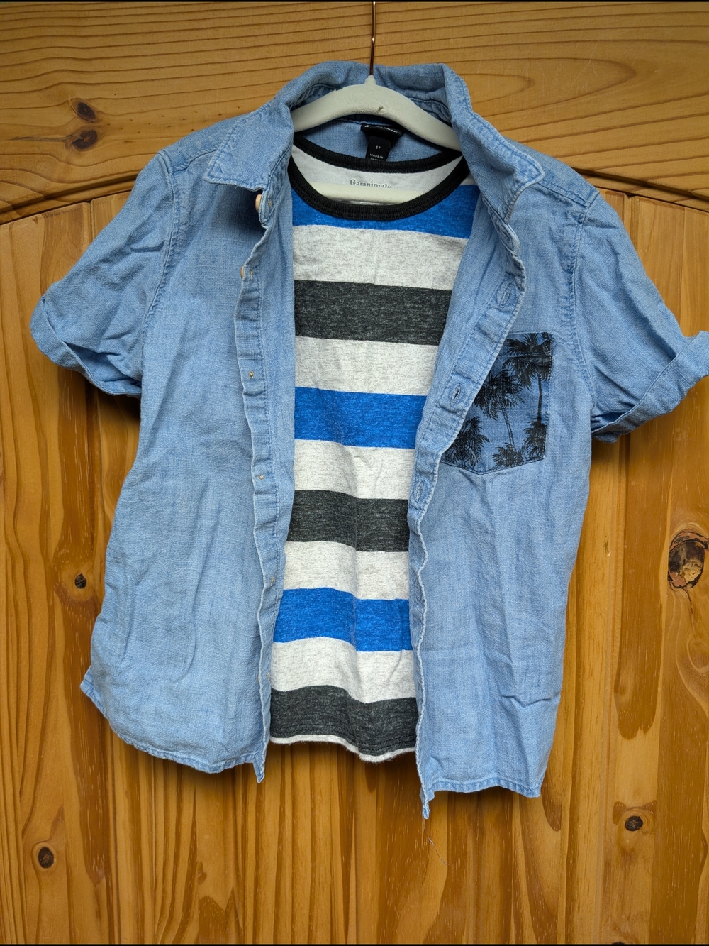 Layered Blue Striped Tank Top with Light Chambray Shirt